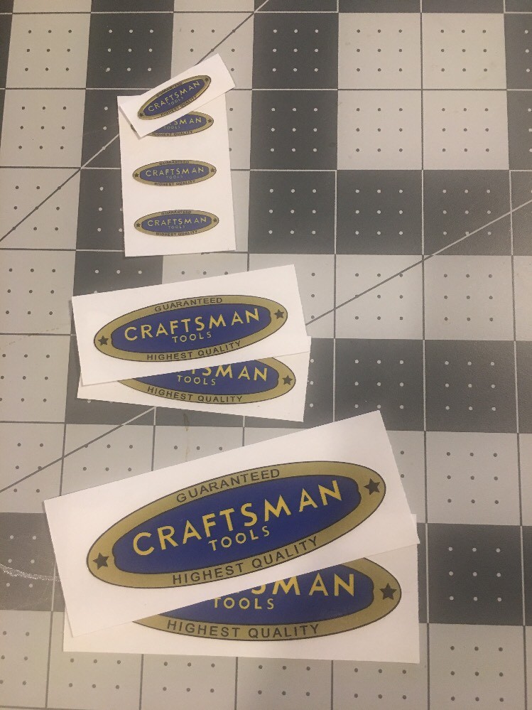 Craftsman Tools 1938 vintage style decals blue gold yellow 1″, 2-1/4″, 3-3/8″