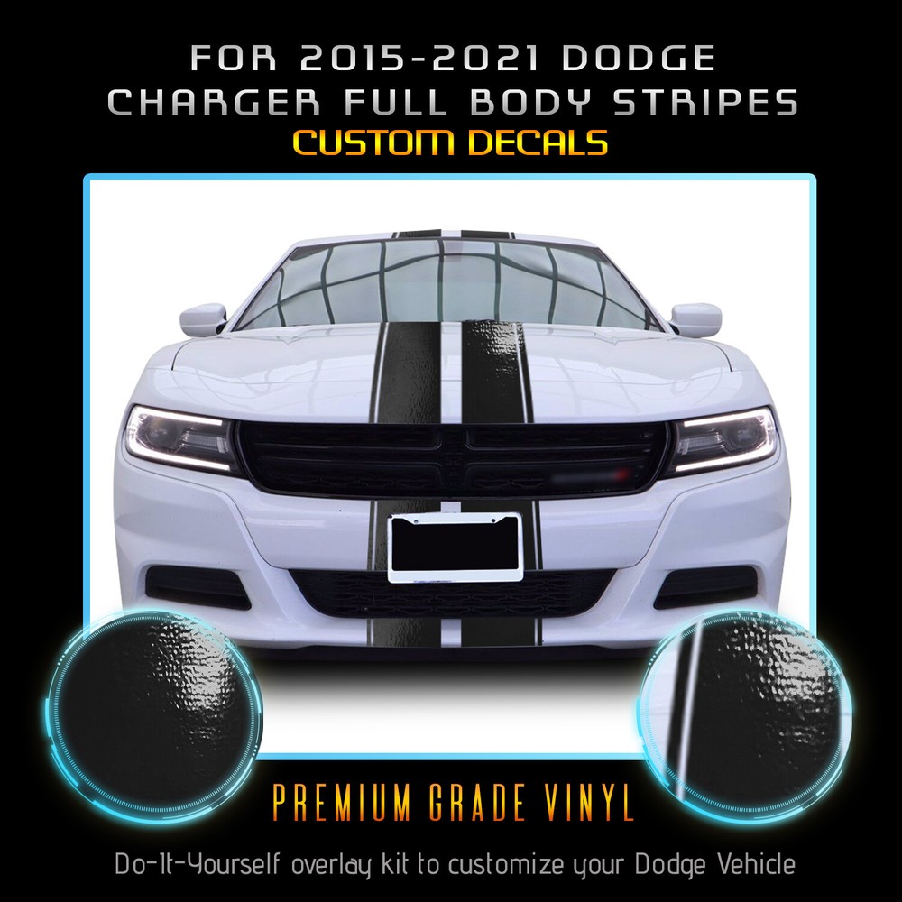For 2015+ Charger Full Body Racing Stripes Graphic Decal Overlay – Gloss Vinyl