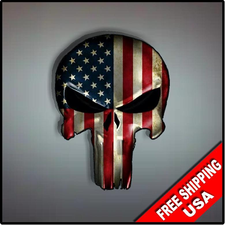Punisher USA Flag Skull Vinyl Decal Sticker Police Vehicle Window Logo LE