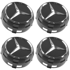 NEW OEM Raised Chrome & Black Wheel Center Cap Set of 4 for Mercedes Benz
