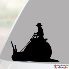COWBOY GUY RIDING A SNAIL Vinyl Decal Sticker Car Window Wall Bumper Funny Man