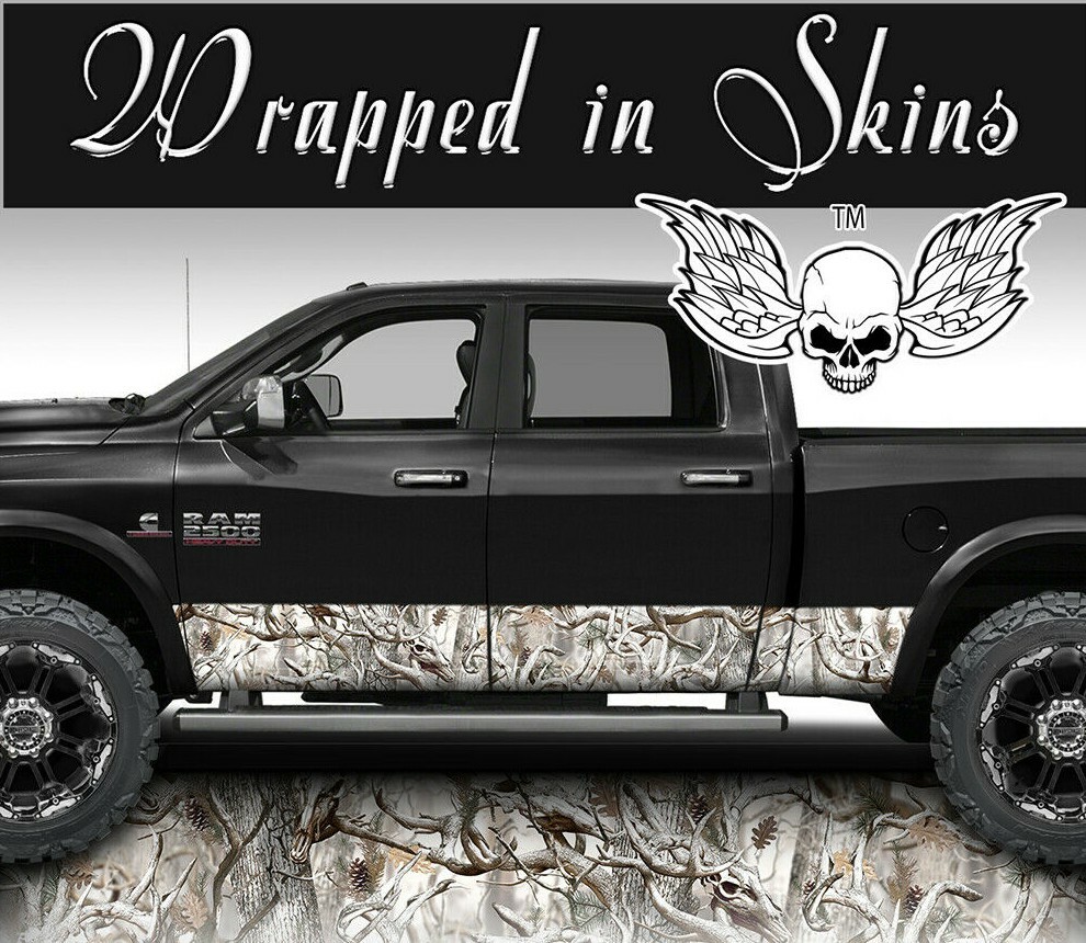 Snow Buck Skull Camo MATTE Rocker Wrap Vinyl Decal Truck Wrap Camouflage #007 13
