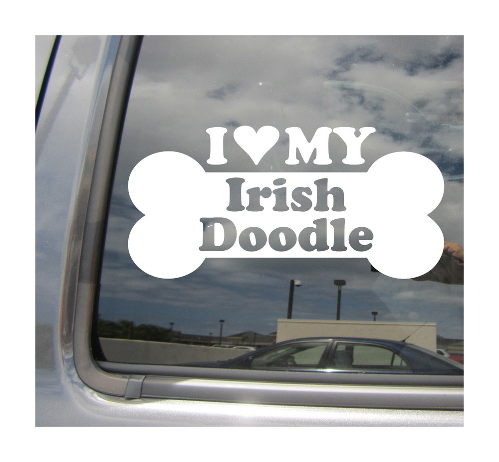 I Heart Love My Irish Doodle – Mixed Dog Bone Car Vinyl Decal Sticker 13503