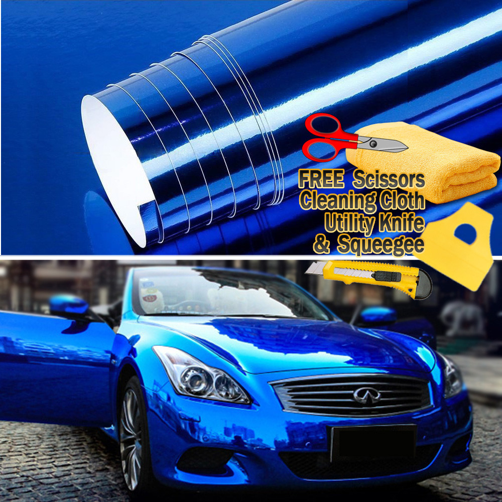24″ x 60″ Blue Chrome Mirror Vinyl Film Wrap Sticker Decal Stretchable 2ft x 5ft