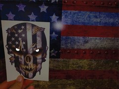 Durable American Flag Skull Decal with Glitter & Reflective Eyes – 6.5 Inch
