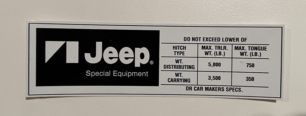 Jeep Grand Wagoneer Factory Hitch Decal 85-91