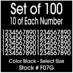 10 Sets of 0 9 Numbers – 100 Total Vinyl Sticker Decals – Color WHITE – STK#F07G