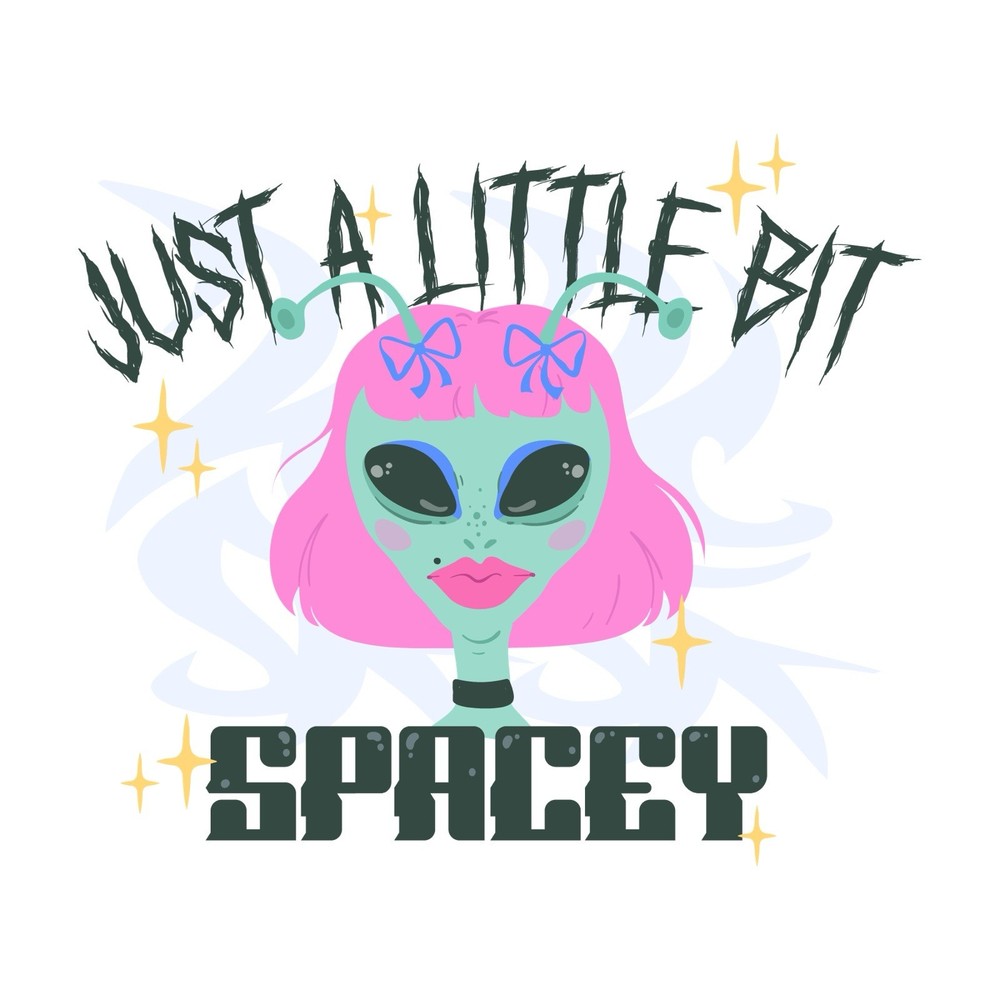 Mythical Funny Sticker (2 Inch) Alien Woman Pink Hair Just A Little Bit Spacey !
