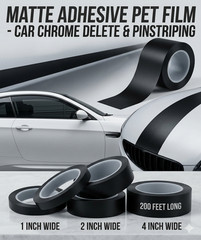 Matte Black 1″ 2″ 4″ Wide PET Chrome Delete Black Out Trim Stripes 200FT Roll