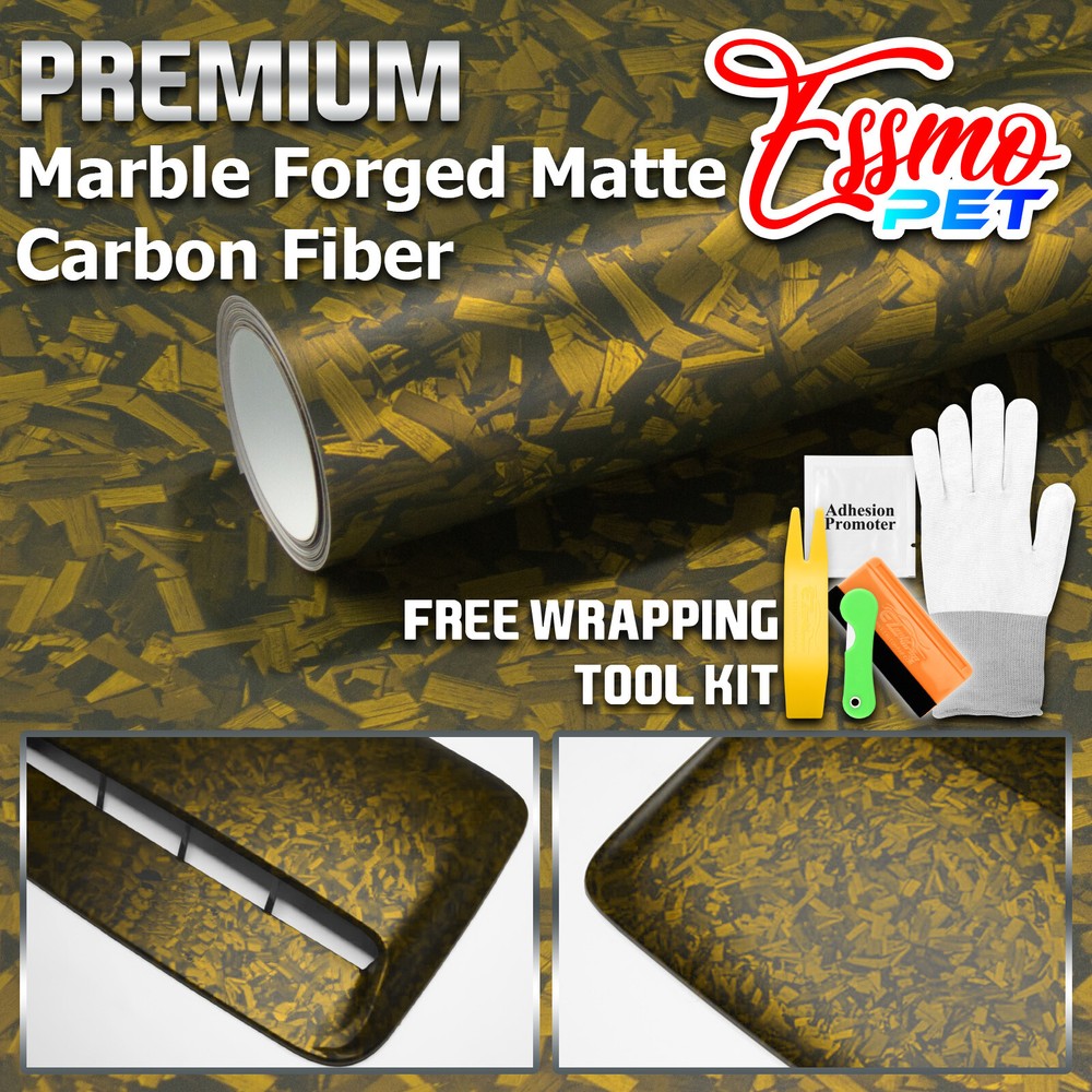 ESSMO PET Marble Forged Matte Carbon Fiber Golden Yellow Car Vehicle Vinyl Wrap