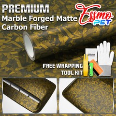 ESSMO PET Marble Forged Matte Carbon Fiber Golden Yellow Car Vehicle Vinyl Wrap