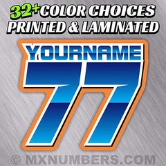 3 Motorcycle Number Name Plate Race Color Decals Sticker MX ATV SX BMX Bike Kart