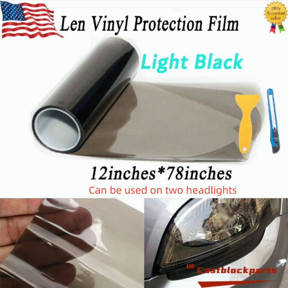 Fit For 12″x78″ Light Black Gloss Tint Film Lens Vinyl Wrap Headlight taillight