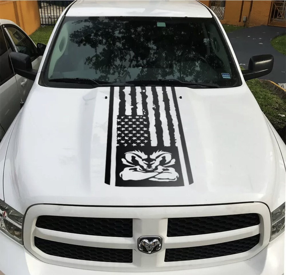 1 pcs HOOD stripe graphics vinyl hood decal sticker compatiblefit Dodge Ram 1500