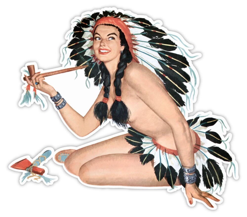 Pinup pin up pin-up girl native smoking sticker decal 5″ x 4″