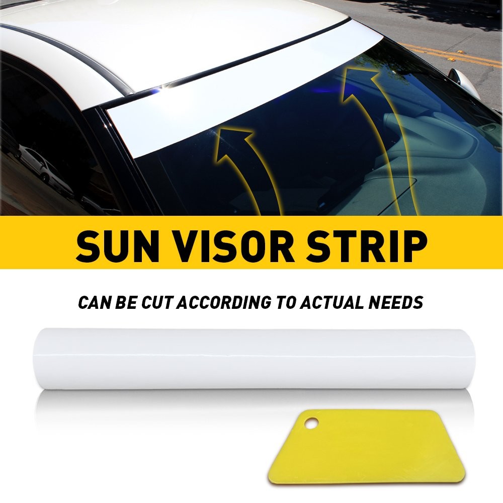 Anti-UV Windshield Decal Sun Visor Strip Tint Film Front White Window Trim Cover