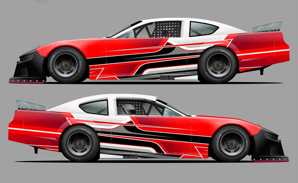 Race Car Side Wrap Decals Late Model, Street Stock, Modified Red and Black #68