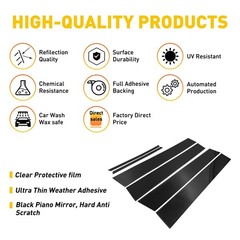 6/1 For Toyota Corolla 2009-2013 Black Pillar Posts Set Door Cover Piano Trims J