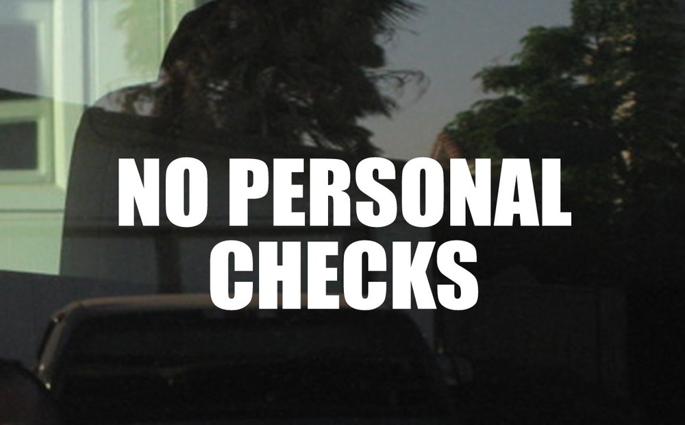 NO PERSONAL CHECKS VINYL STICKER – STORE OFFICE BUSINESS