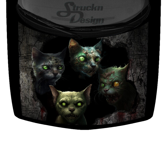 Zombie Cats Black Hold Fierce Eyes Creepy Strays Hood Wrap Vinyl Graphic Decal