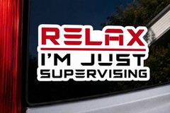 Relax I’m Just Supervising Sticker 3.5×1.75 Funny Tesla Car Window EV Decal Gift