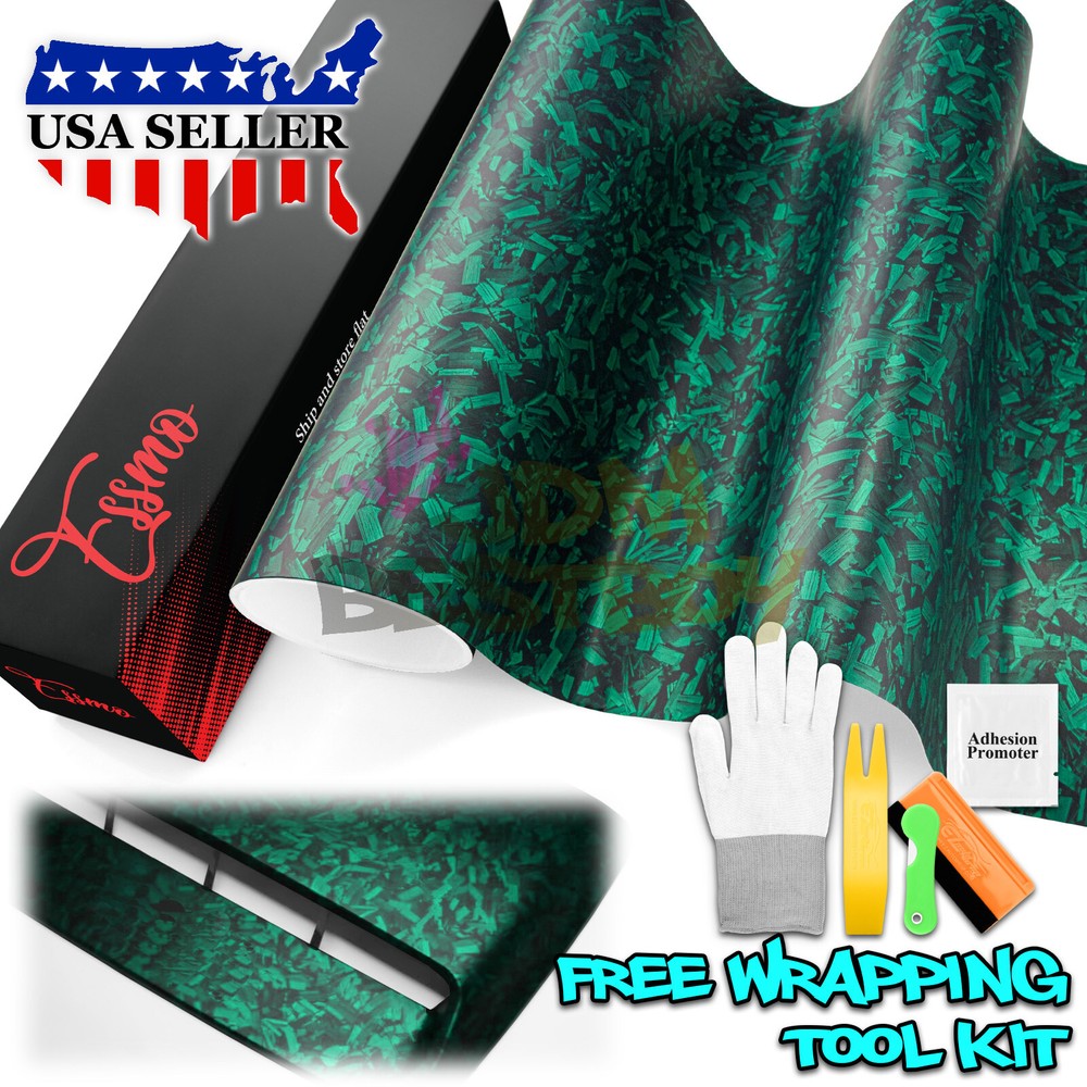 ESSMO PET Marble Forged Matte Carbon Fiber Emerald Green Car Vehicle Vinyl Wrap