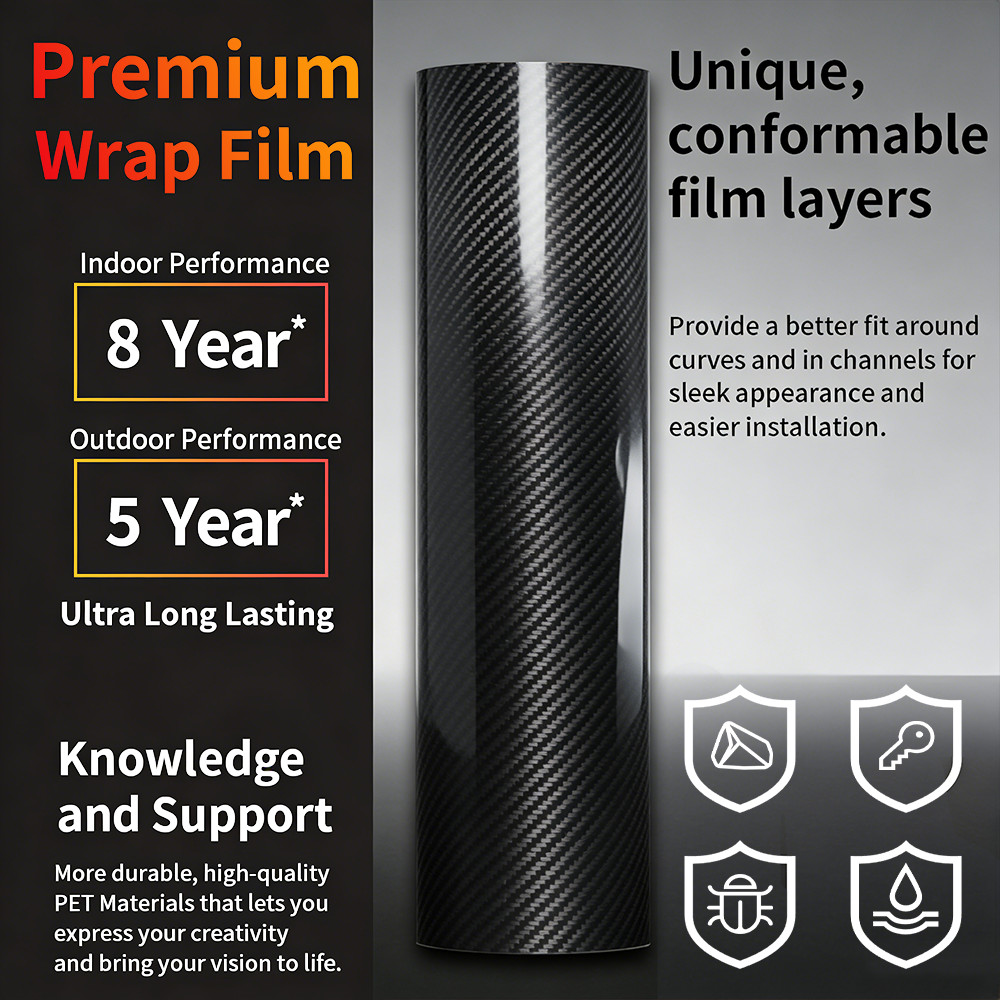 Premium 7D Super Gloss Black Carbon Fiber Vinyl Wrap Bubble Free Air Release 6D