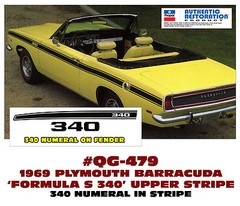 QG-479 1969 PLYMOUTH BARRACUDA – FORMULA S 340 UPPER SIDE STRIPE – 340