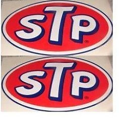 STP STICKERS NOS ORIGINAL Peel Off GLOSSY PLASTIC 3/4 x 21/2 for EXTERIOR 2pcs