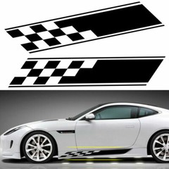 2X Sport Rally Racing Plaid Car Body Side Door Skirt Fender Stripe Decal Sticker