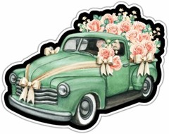 Wedding Pickup With Roses and Jute Bows Car Bumper Window Sticker Decal 5″X4″