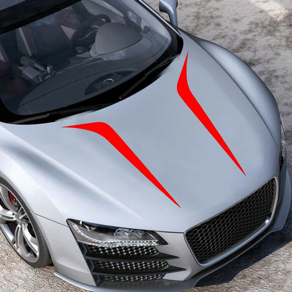 Universal Sport Red Racing Car Hood Stripe Decal Auto Vinyl Bonnet Stickers 2PCS
