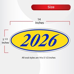 Car Windshield Year Stickers 2012-2026 Oval Dealership Decals Printed in USA
