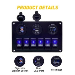 1/2Set 6 Gang Rocker Switch Blue Panel LED Circuit Breaker Waterproof Car Marine