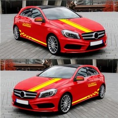 5Pcs Car Side Body Vinyl Decal Sticker Sports Racing Car Hood Long Stripe Decals