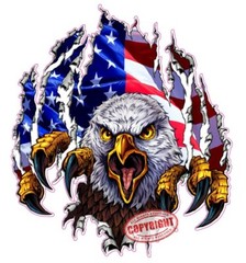 Eagle ripping through American flag background decal sticker 36″
