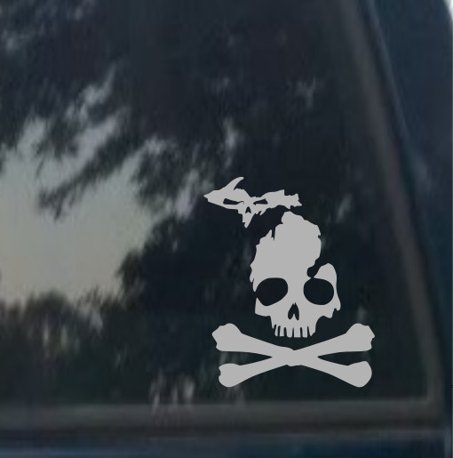 Michigan campfire skull vinyl window decal. Truck / Car Window, Trunk / tailgate