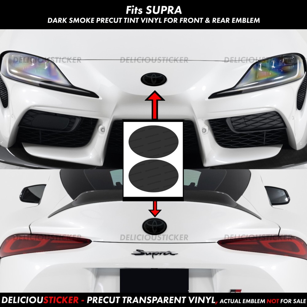 For Toyota 20-24 Supra Smoke Tint Overlay Front and Rear Emblem Decal Vinyl GR