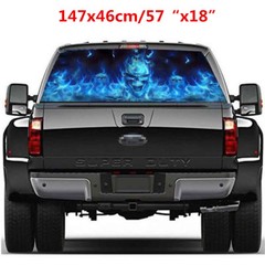 Blue Flaming Skull Rear Window Graphic Tint Decal Sticker Fit For Car Body Decor