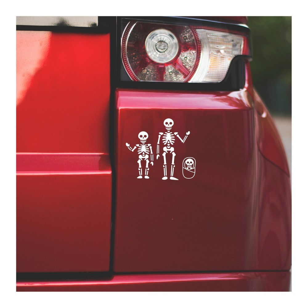 Skeleton Family Adults and Kids – Halloween Vinyl Decal Sticker |7″ Wide | White