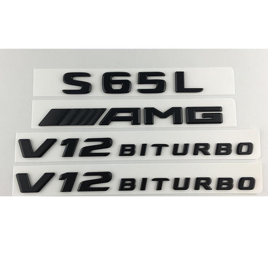 Black S65L AMG V12 BITURBO Trunk Fender Letters Emblems Badges for Mercedes Benz
