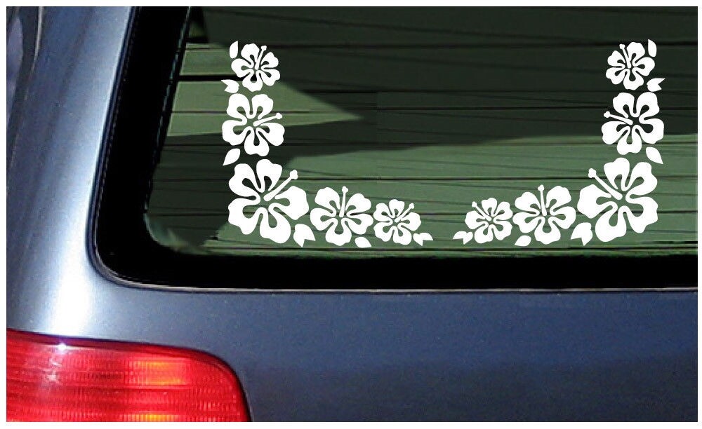 Hibiscus Flower Corner Pair Set Lei Window Stickers Vinyl Decal Hawaii Aloha Car