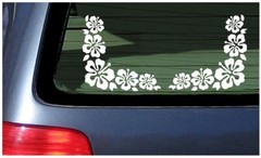 Hibiscus Flower Corner Pair Set Lei Window Stickers Vinyl Decal Hawaii Aloha Car