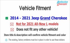 JEEP Front and Rear Emblem Overlay Decals for 2014-2021 Jeep Grand Cherokee