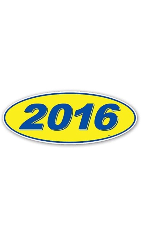 2016 Model Year Vinyl Car Window Stickers (Blue/Yellow) (12 of 1 Year Per Pack)