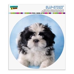 Shih Tzu Dog Black White on Blue Circle Bumper Window Sticker