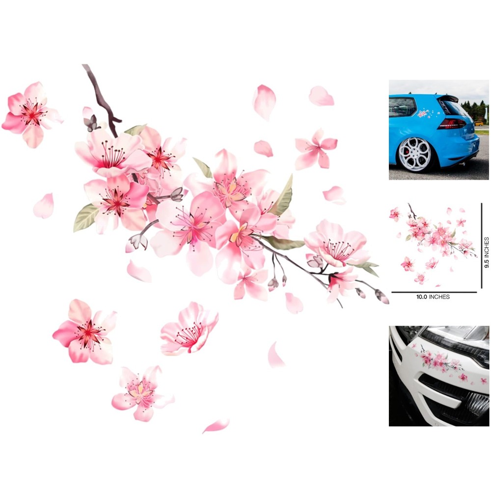 Realistic Cherry Blossom Bumper Sticker – Pink Floral Vinyl 10×9.5 in
