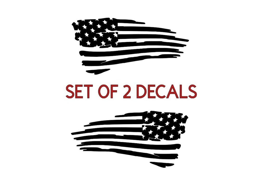 Tattered American Flag Distressed Vinyl Decal Sticker | Ripped Torn USA SET of 2