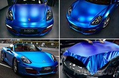 36″ x 60″ Satin Matte Chrome Metallic Deep Blue Vinyl Film Wrap Bubble Free