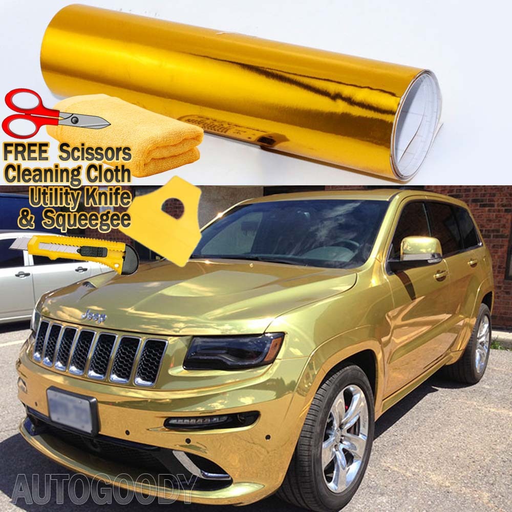24″ x 60″ Gold Chrome Mirror Vinyl Film Wrap Sticker Decal Stretchable 2ft x 5ft